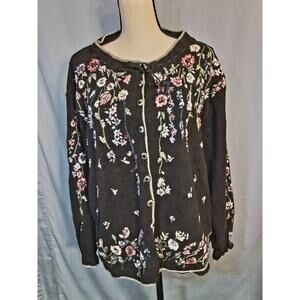 Vintage warm cottage sweater with embroidery flowers